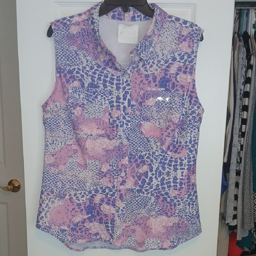 Silver Bait Sleeveless Button Down Purple & Pink Boating Shirt Women's Large